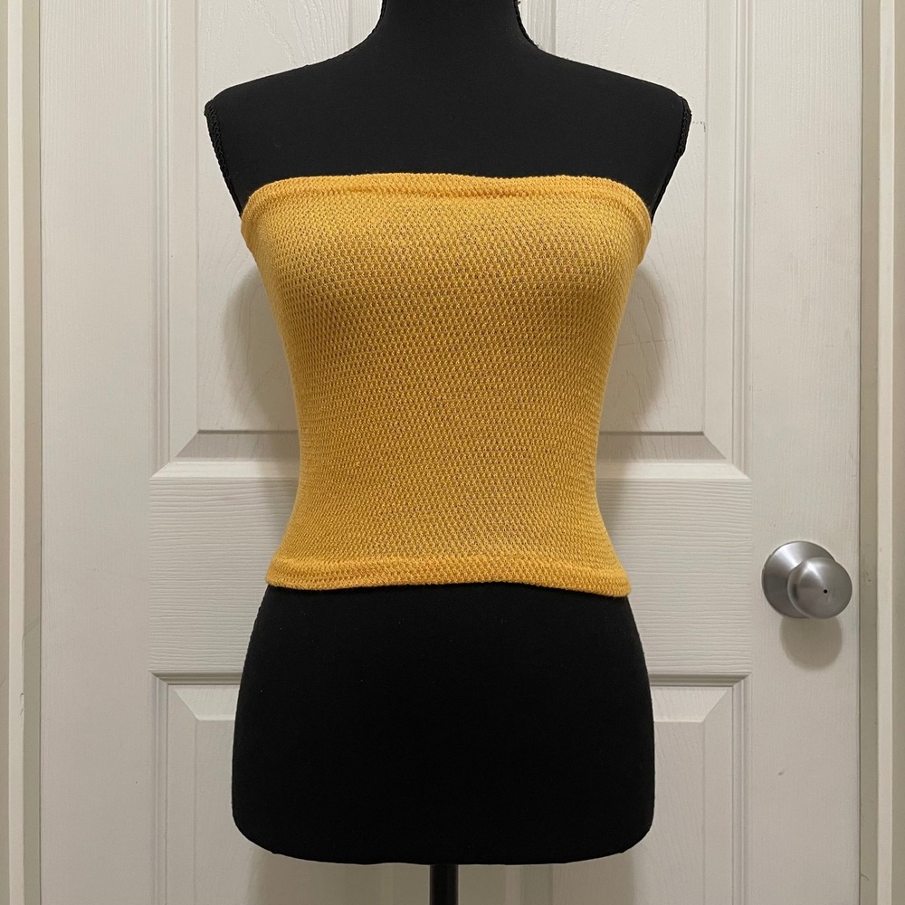 Vintage 90s Y2K Tube Top Strapless Bandeau Yellow Stretchy One Size Summer Retro